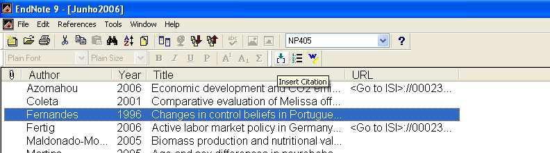 On the EndNote toolbar click "Insert