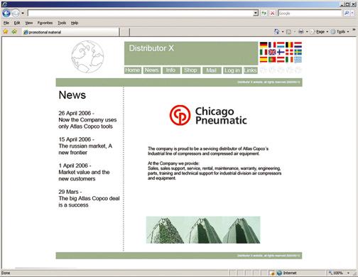 Internet Home page A distributor is allowed to use the Chicago Pneumatic logotype on its website after approval by the local Chicago Pneumatic Customer Center.