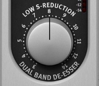 Dual-Band De-Esser: Control Elements Hi Band On, Low Band On Use the HI-BAND ON button to turn the HIGH-S-REDUCTION on or off. Use the LOW-BAND ON button to turn the LOW-S- REDUCTION on or off.