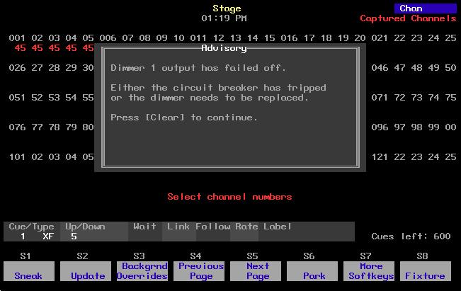 Error messages ETCLink provides messages for a wide variety of conditions, including information regarding your dimmers, racks, system, data, ports, and loads.