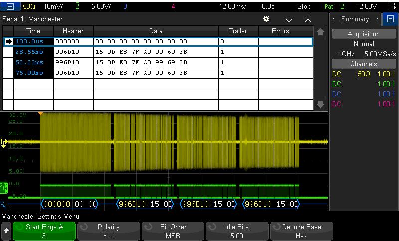 12 Keysight Decoding Automotive Key Fob Communication based on Manchester-encoded ASK Modulation - Application Note Decoding the Digitally Demodulated Waveform (Continued) Viewing all decoded bits