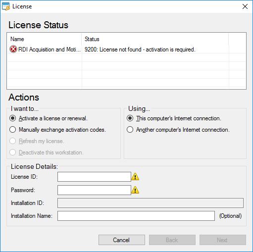 2.3 Managing your License After installing the software, it can be activated three different ways. The simplest is if the computer is connected to the internet.