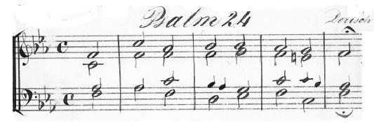 e bes f c g des as However, a manuscript, probably dating from the end of the nineteenth century, still starts with tones of the original Dorian scale, but thereafter strange things happen: The Bes