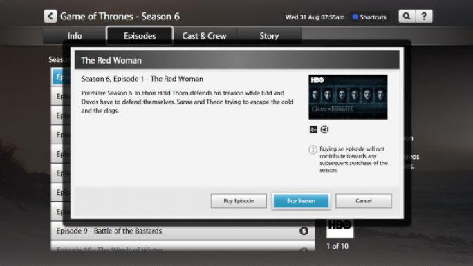 Stuff > TV Shows. To buy an episode rather than the whole season, use to highlight Episodes and press. Choose the episode you d like to purchase.