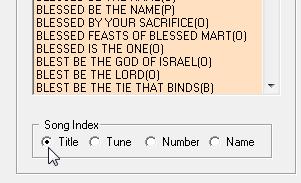 The contents of the Music Book database is primarily based on Synthia song 'Titles', that is, there exists one entry or record for every song title contained in the music book's database These