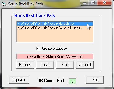/ Path' screen comes up that a drop down list of the 'Music Book List / Path' will be shown If you wished to remove a book list from your music database, simply click on it's corresponding line in