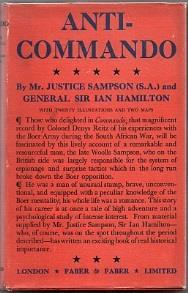 103. Hamilton, Ian, and Victor Sampson: Anti-Commando (London: Faber & Faber, 1931) 8vo; original red cloth, lettered in gilt on spine; dustwrapper; tinted top edge; pp. 220, incl.