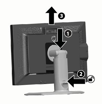 A lock-down/ release button on the back of the column prevents the display head from sliding up when the monitor is lifted.