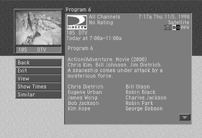 CHAPTER CHAPTER Watching TV Watching TV The Program Detail Screen If you want to see more information than is presented in either the Channel Banner or the Full Channel Banner, you can press the INFO