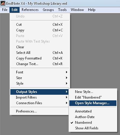 By default, EndNote s four standard bibliographic styles are installed in your Output Styles menu: Annotated: generates an Author-Date style bibliography with abstracts.
