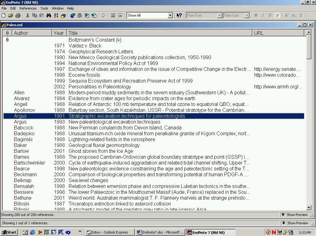 The EndNote Library Window The EndNote Library window is a template made up of columns. EndNote provides a sample library (paleo.