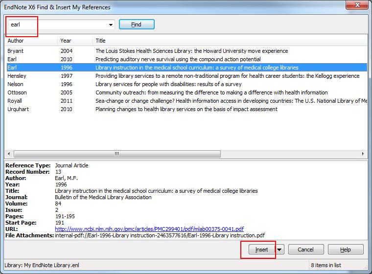 The Find & Insert References tool allows you to search your EndNote Library from within Word (can search by author, title, journal, year, or keyword).