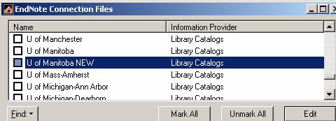 50 (connect file) settings of both Reference Manager & Endnote. IN ENDNOTE SELECT EDIT, CONNECTION FILES, OPEN CONNECTION MANAGER.