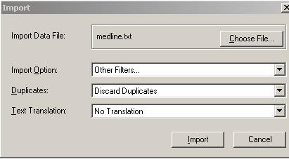 EndNote 7 Workbook page 8 of 24 09/20/05 STEP 2: In EndNote: a) Select FILE / IMPORT from top menu bar to open the Import Window b) IMPORT DATA FILE : Click on Choose File to select the import text