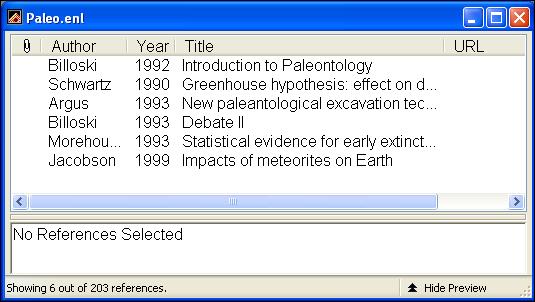 Notice the option between the two search items is set to Or. Click And to set up the search to find all references about extinction that are also published in 1990 or later.