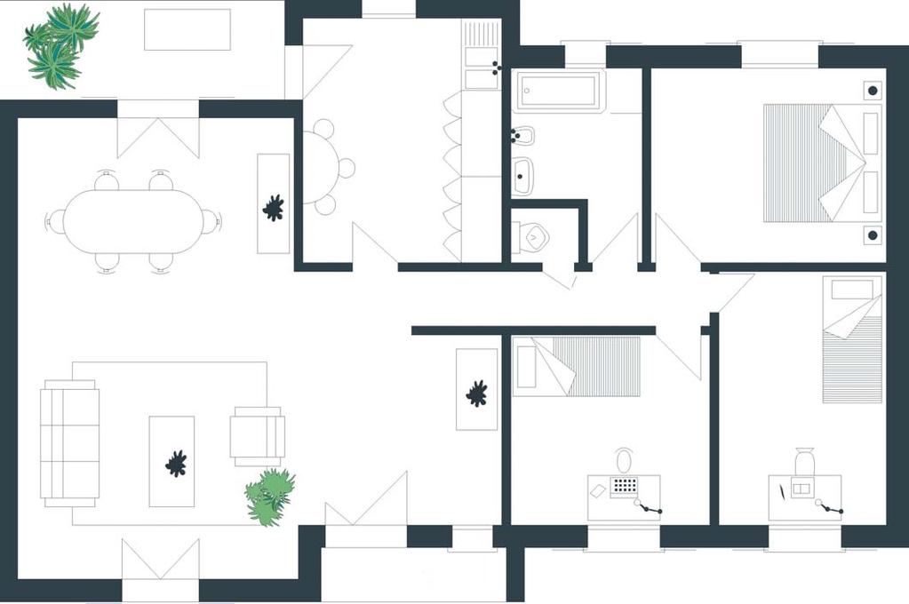 Exercise D2 / 21-2.1 Here is the plan of a flat. You work in an estate agency and are writing an advertisement for a newspaper. This advertisement must not exceed 200 characters.