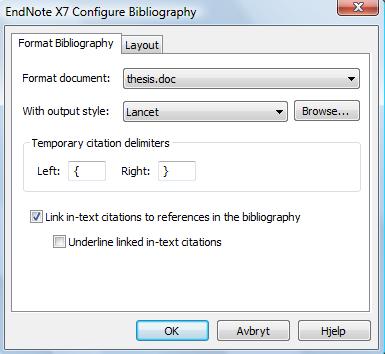 Select the Format Bibliography tab. Use the With output style option to choose a different style. Click [OK].