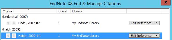 DELETING CITATIONS Click on the citation you wish to delete. Select the Edit & Manage Citation(s) button on the EndNote tab in Word. Make sure the citation you want to delete is highlighted.
