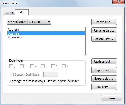 JOURNAL LIST EndNote provides several lists of journal names and abbreviations that can be imported for use with your EndNote library. Open the library in EndNote.