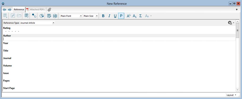 MANUALLY ENTERING REFERENCES From the References menu, choose New Reference or click on the reference to an open library.