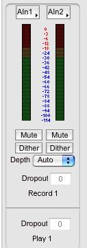 Pop-Up Menu: Gives you a the choice of all available input options from which to choose. Peak Meters: Displays the instantaneous level of the audio being sent to the ynxtwo.