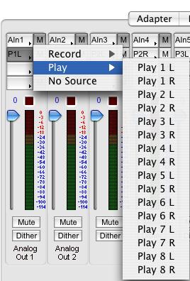 The record channel popup menu also shows the associated input that is routed to that record channel. This routing is changed on the ecord/play page.
