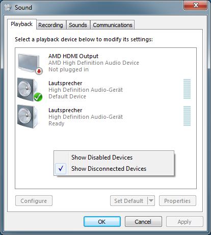 equipment must be selected in the Windows Audio Mixer.