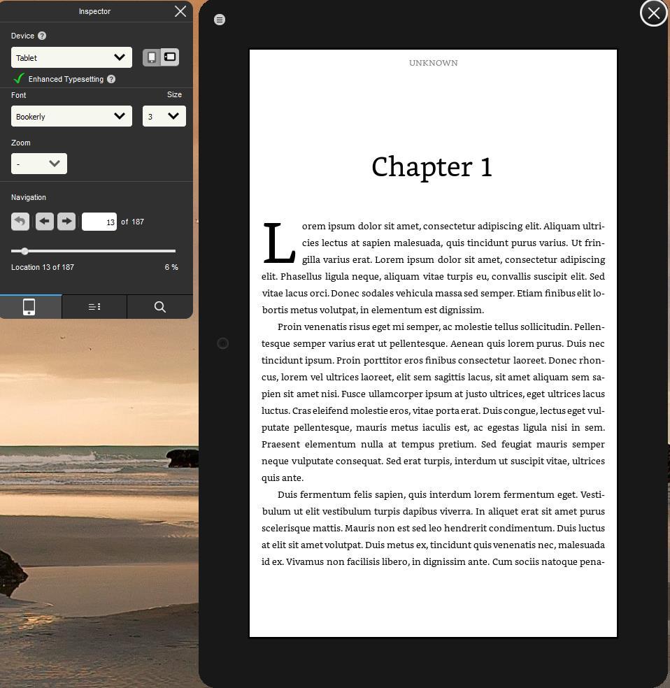 3.6 Previewing Your Book After you have made all the improvements and changes you wish to your book, you can review the layout and formatting on a simulated device by launching Kindle Previewer.
