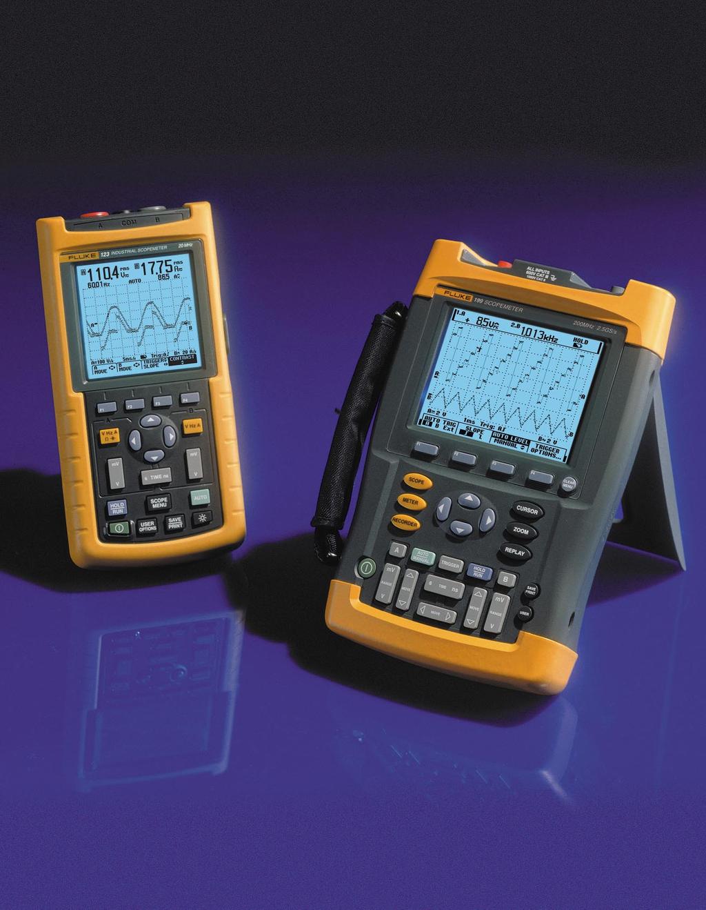 Oscilloscopes for field applications ScopeMeter 123 and 190 Series 20 MHz to 200 MHz bandwidth Up to 2.
