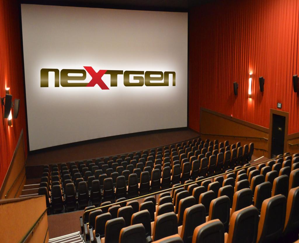 NextGen Theatre Experience Wall-to-wall, ceiling-to-floor screens in all auditoriums Enhanced surround sound systems