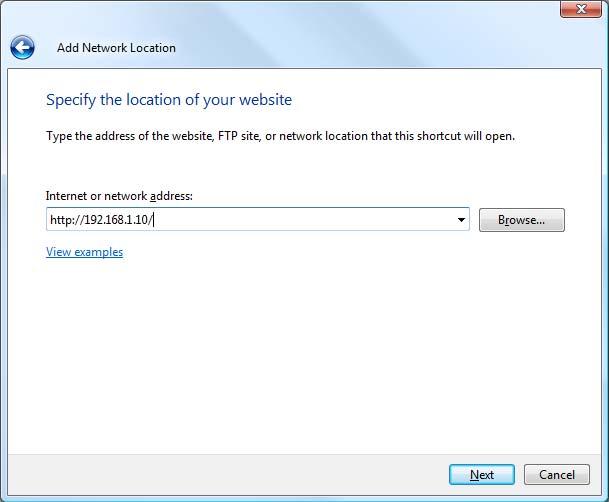 Click Select Choose a custom network location, then click the Next button.