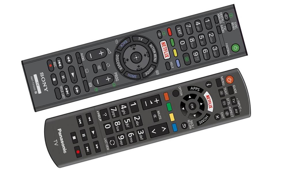Figure 1 - Remote controls from Sony and Panasonic's 2015 EU TV range, featuring a prominent Netflix button The launch of Freeview Play will contribute to the continuing delivery of positive public