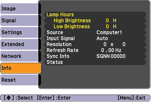 Select Reset Lamp Hours and press Enter. 4. When you see the prompt, select Yes and press Enter. 5. When you re finished, press Menu to exit the menu system.