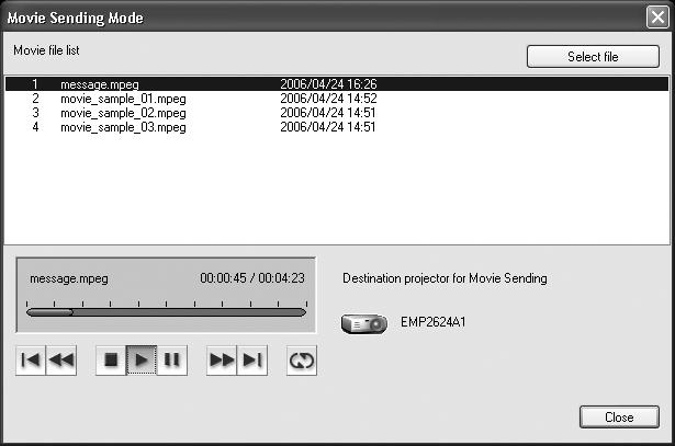 3. Click the Select file button. Locate the MPEG2 video you want to project and click Open. 4.