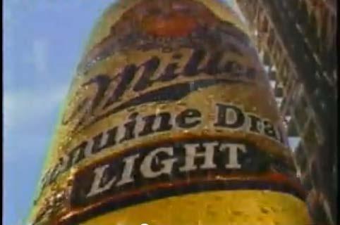 bottom, where the viewer sees the logo of Miller. While the camera moves down, For those of you looking for the big taste of Miller Genuine Draft.. is pronounced by a male voice.