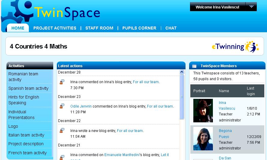 V.4. Utilizarea spaţiului de lucru al unui proiect (twinspace) Pasul 5 Administarea spaţiului de lucru al unui proiect Spaţiul virtual de lucru al unui proiect (twinspace) este creat special pentru