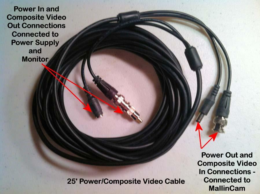 FIGURE 3 One end of the cable has the female power in connector and the composite video output connector.