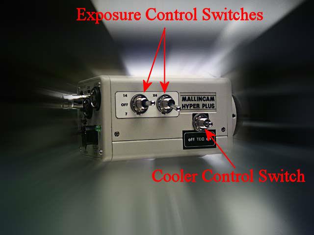 For a Hyper Plus, all exposure control adjustments are made using the switches on the side of the camera.