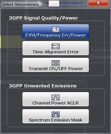 Fig. 3-3: FSW: selecting the LTE tests (On/Off power is available only for TDD). For MC scenarios a special MC filter is available for the demodulation tests.