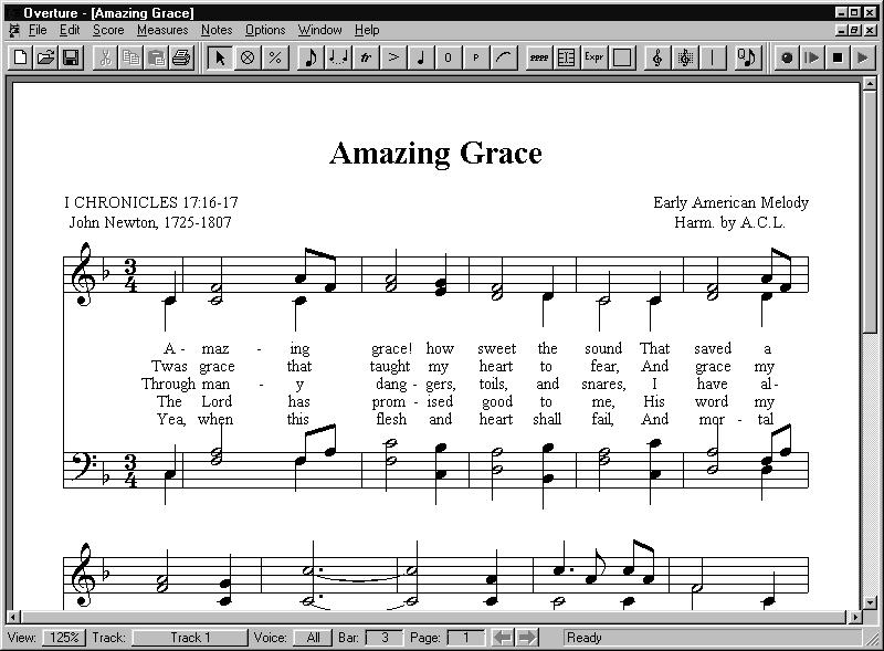 2 Writing Your First Score Writing a Score In this tutorial, you start constructing a score for ÒAmazing GraceÓ using some of the note and symbol tools available in Score Writer.