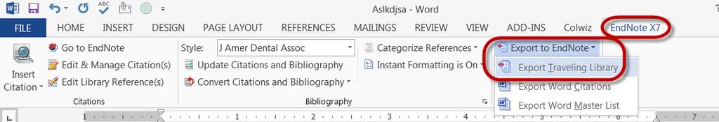 When the Export Traveling Library window opens, use the pull-down menu or Browse options to locate the EndNote Library to receive the