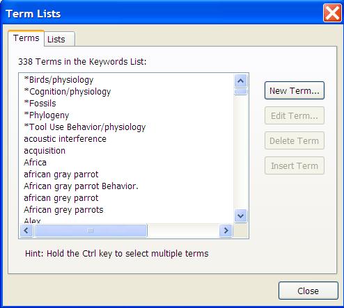 To add a keyword from your keyword term list into an EndNote reference: Open a reference and place your cursor in the Keyword field.