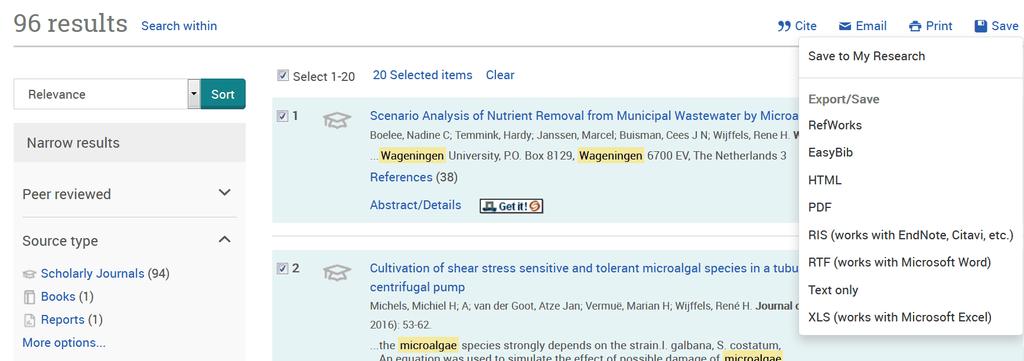 Perform a search Check references on the search results page and click on Send to:, if you don't check any references then all references will be sent to EndNote with a maximum of 200 at a