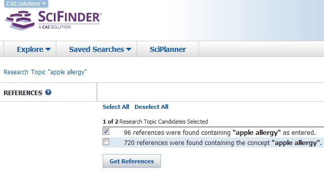 Figure 24. SciFinder Get References screen 6. On the next screen: Select individual records using the check boxes or select all references (Figure 25) Figure 25. SciFinder selecting references 7. 8.