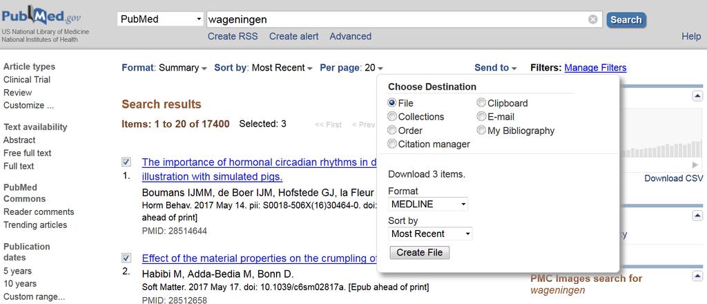 5. 6. 27 Save results from PubMed Start your browser and go to the WUR Library. Scroll down to Frequently used databases and select PubMed.