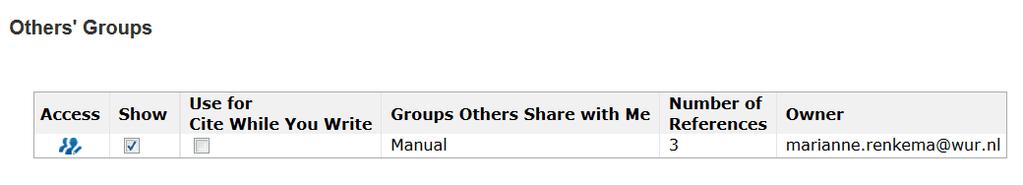 EndNote Online 7.5.2 Others' groups Access to others' groups is possible via the link Others' Groups under the tab Organize (Figure 69).