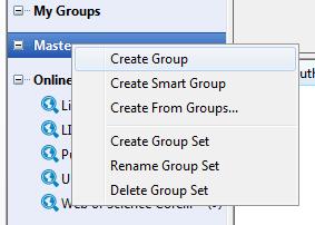 CREATE A GROUP SET (TOP LEVEL OF THE GROUPS HIERARCHY) Right mouse click in the blue Groups pane or go to Groups in the navigation bar and select Create Group Set.