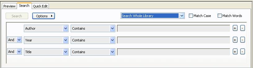 Managing your References using EndNote X7 (PC): getting started Use the drop-down menus to restrict your search to particular fields and enter your search terms. Select Search.