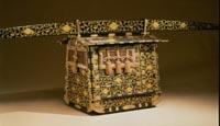 Used Palanquin Wood with lacquer, gold leaf and gilt and copper mounts; interior painting: ink, color and gold on paper;