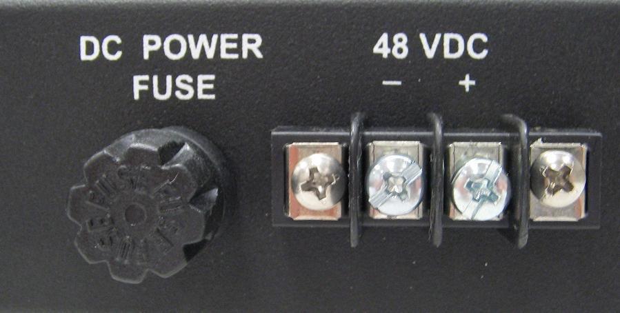 Units equipped with the ±48 VDC power option can operate from a ±36 to ±72 VDC power source. The input power is fuse protected with a 2.0 Amp Slo-Blo fuse.